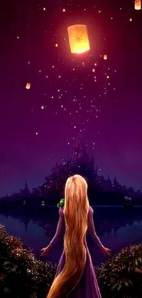 Experience the enchanting wonder of a Disney-inspired live wallpaper on your phone! The vibrant colors and magical realism will transport you to a world of floating lanterns, sparkling clematis flowers, and long glowing hair