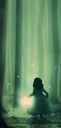 This live phone wallpaper depicts a child standing amidst a lush forest