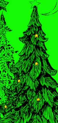 This Christmas tree live wallpaper is a high-quality mobile screen background that features an intricately drawn tree with beautiful graphic detail