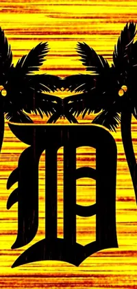This phone live wallpaper boasts a stunning digital art featuring palm trees and a wooden sign