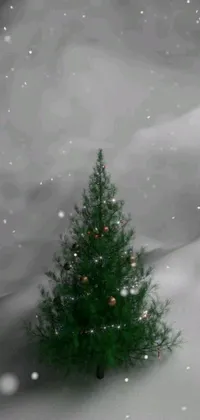 This live wallpaper features a stunning image of a christmas tree in a snowy setting, created with digital art
