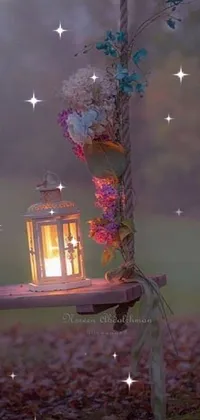 Add a touch of enchantment to your phone screen with this stunning live wallpaper! Featuring a lantern and flower-adorned swing, this image exudes tranquility and Tumblr-esque charm
