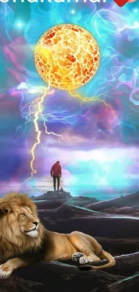 This incredible live wallpaper features a breathtaking mountain landscape with a majestic lion standing by your side