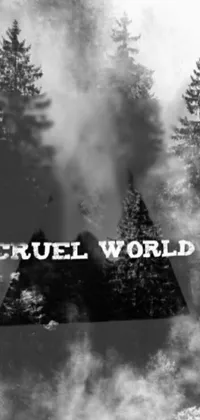Get this live wallpaper for your phone today! It features an ominous, eerie forest as the backdrop, with a triangle and the words "cruel world" embossed on it