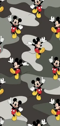 This lively phone wallpaper showcases a charming Mickey Mouse pop art pattern set against a sleek gray background