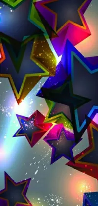 This lively phone live wallpaper showcases a vibrant array of multi-colored stars that appear to be soaring through the air