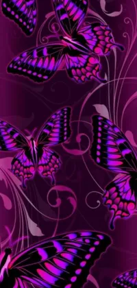 This vibrant live wallpaper showcases a multitude of purple butterflies set against a vivid background of the same color