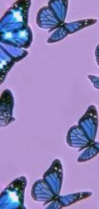 Get this stunning and unique phone live wallpaper featuring a group of vibrant blue butterflies resting on a bright pink surface