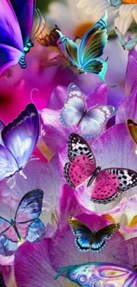 This live phone wallpaper features beautiful fuchsia and blue butterflies flying gracefully in the air, creating a stunning and mesmerizing screensaver