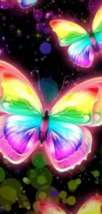 This phone live wallpaper showcases a group of beautifully illustrated butterflies fluttering through the air in a vividly colorful, airbrushed style