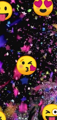 This lively phone live wallpaper features a colorful scene of people throwing confetti against a striking black background