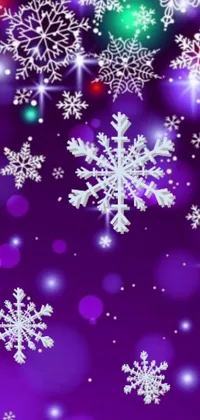This live wallpaper for phone showcases a breathtaking digital artwork of purple backdrop adorned with snowflakes