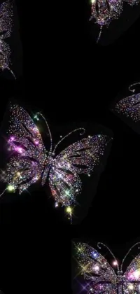 This phone live wallpaper transforms your screen with a glittering array of crystal butterflies set against a jet black background