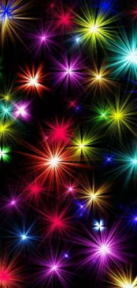 Get ready to light up your phone screen with this stunning digital art live wallpaper! Set on a black background, bursts of colorful fireworks explode across the screen, creating brilliant displays of red, blue, green, and gold
