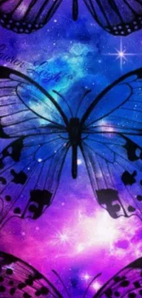 This live wallpaper features a stunning, intricate digital art image of elegant butterflies, set against a beautiful fusion of purple and blue hues