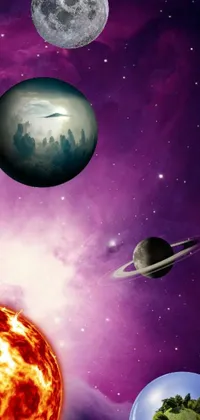 Looking for an otherworldly live wallpaper for your phone? Check out this digital rendering from DeviantArt that features a spectacular celestial scene! This space art masterpiece showcases a group of picturesque planets in various sizes and colors, all beautifully textured