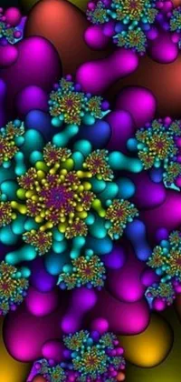 This mesmerizing live wallpaper features a computer-generated image of a colorful flower that is inspired by Mandelbrot fractals