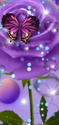 Looking for a stunning phone wallpaper that stands out? Look no further than this exquisite purple rose digital art wallpaper! Designed to complement iPhones, this wallpaper truly shines with its bedazzled, sparkling petals and delicately perched butterfly