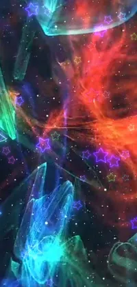This phone live wallpaper showcases a mesmerizing digital art of the sky filled with multicolored stars