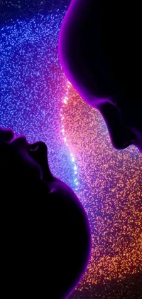 This live wallpaper for your phone features a captivating digital art scene with a couple gazing lovingly at each other