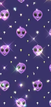 Add flair to your phone's background with this enchanting live wallpaper featuring a multitude of purple alien faces on a matching violet background
