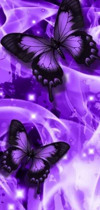 This phone live wallpaper showcases a beautiful group of butterflies resting on a tranquil purple background