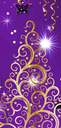 Transform your phone's home screen with a vibrant purple and golden Christmas tree live wallpaper