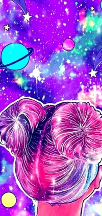 Get mesmerized by a live wallpaper for your phone featuring a luscious woman's hair with a playful shih tzu greeting surrounding tribbles, planets and galaxies