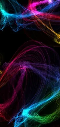 This dynamic live phone wallpaper features swirls of colorful smoke set against a sleek black background, perfect for adding visual interest to your device