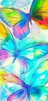 Add a splash of color to your phone with this lively live wallpaper featuring three butterflies fluttering on a smooth white background
