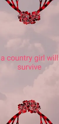 This phone live wallpaper features a pair of antlers placed over the words "a country girl will survive"