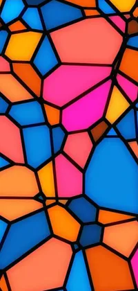 This phone live wallpaper showcases a stunning generative art design of a stained glass window, featuring a polished voronoi pattern and an amoled style