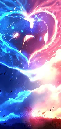 This live wallpaper features a romantic concept art scene of a couple standing in grass with a nebula floating behind them