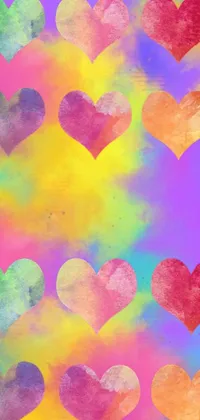 Add some color to your phone background with this vibrant live wallpaper! Featuring an array of heart shapes set against a colorful watercolor background, this eye-catching design is sure to catch your eye