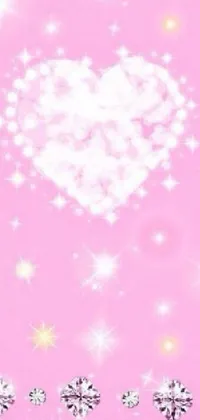 This lovely phone live wallpaper features a heart shaped diamond design set against a pink background with shinning stars and twinkling constellations