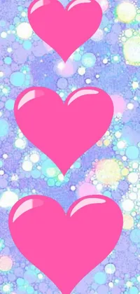 Adorn your phone's home screen with a vibrant live wallpaper featuring two pink hearts stacked atop each other against a bubbly background