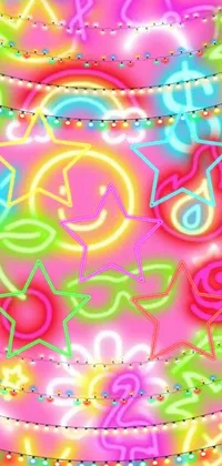 Looking for a lively, eye-catching phone wallpaper? Look no further than this fun and colorful neon sign display, rendered digitally on a bright pink background