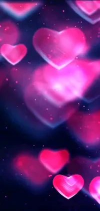 Adorn your home screen with delightful pink hearts floating playfully amidst a beautiful magenta lighting