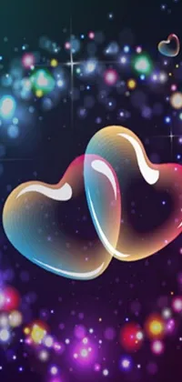 This stunning digital live wallpaper features heart-shaped bubbles and neon lights