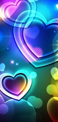 This stunning phone live wallpaper boasts a colorful background filled with vector art that perfectly complements the collection of vibrant, multi-colored hearts