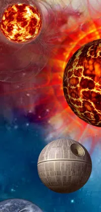 This live wallpaper features a captivating Star Wars scene with a Death Star, glowing magma sphere, and dynamic space art
