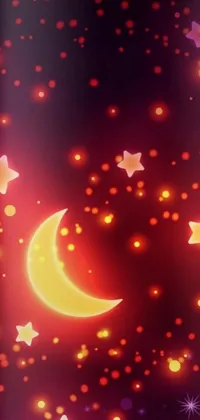 This phone live wallpaper features a captivating night sky with stars and a crescent, rendered in digital art
