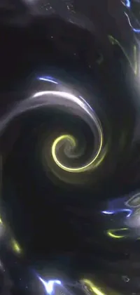 This stunning phone live wallpaper features a mesmerizing digital painting showcasing a swirling black and yellow design with an ethereal hologram at its center