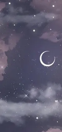 This enchanting phone live wallpaper features a mesmerizing night sky with a delicate crescent moon and glittering stars
