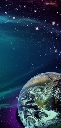 This live wallpaper showcases the Earth viewed from outer space, featuring a space art digital illustration by Kurt Roesch