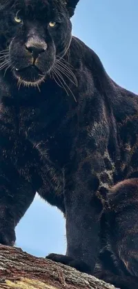 This live wallpaper showcases a stunning black leopard perched on a tree branch against a dark background