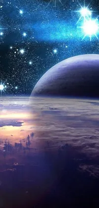 Get lost in space with this stunning live wallpaper! Featuring an incredible digital art view of planet Earth from space, in the midst of swirling clouds and distant stars twinkling playfully in the background