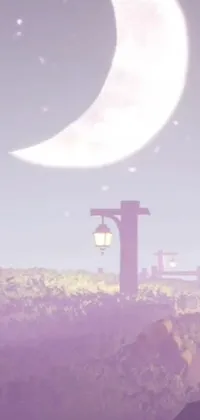 This live wallpaper features a tranquil scene with a man standing on a lush green field and a big moon in the background