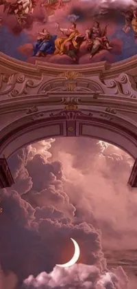 This stunning phone live wallpaper features a breathtaking hyperrealistic painting of a celestial ceiling