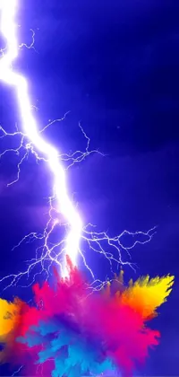 This dynamic phone live wallpaper features a striking lightning bolt in a colorful, digitally painted sky